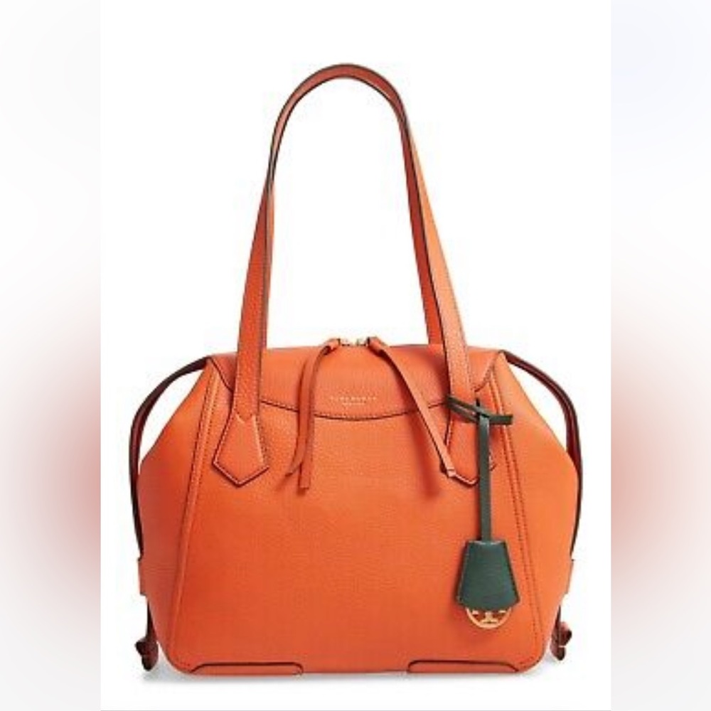 Rare Genuine Tory Burch Perry Satchel Canyon Orange Leather Handbag Purse